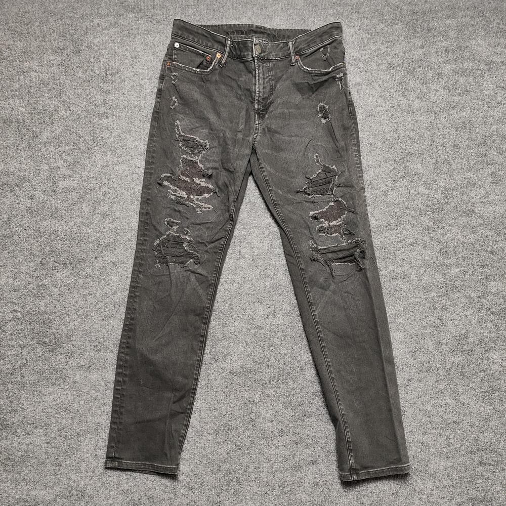 American Eagle Jeans Mens 32x30 Gray Dark Wash Slim Skinny Distressed Denim
